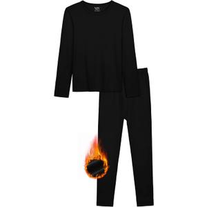 VZV Kids Thermal Underwear Set, Boys Underwear Thermals Set, Fleece Lined Base Layers Top Bottom for Skiing Cold Weather (Large, Black)