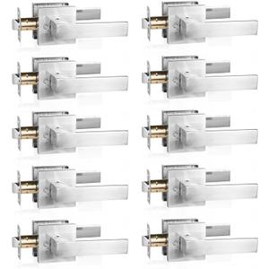 Door Handle with Lock, Passage, 10 Pack, Silver