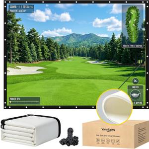Golf Simulator Impact Screen, Heavy Duty 3-Layer HD Projector Screen for Indoor/Home/Garage Training, Practice Hitting Screen with Grommets & Bungee Cords for Enclosure and Net, 25 Size Options