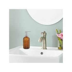 16 oz Diamond Pattern Glass Soap Dispenser, Kitchen and Bathroom Refillable Soap Dispenser with Rust Resistant Stainless Steel Pump for Hand Soap, Lotion Glass Liquid Dispenser(Amber-2pack)