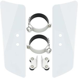 Motorcycle Clear Front Fork Lower Wind Deflectors & Hardware Mounting Clamps fits for Harley Honda Yamaha Kawasaki Suzuki