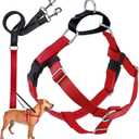 2 Hounds Design Freedom No Pull Dog Harness, Adjustable Harness and Leash Set, Easy Walking & Comfortable Control, Fits Small, Medium & Large Dogs, Solid Colors, Made in USA, 1" XL, Red