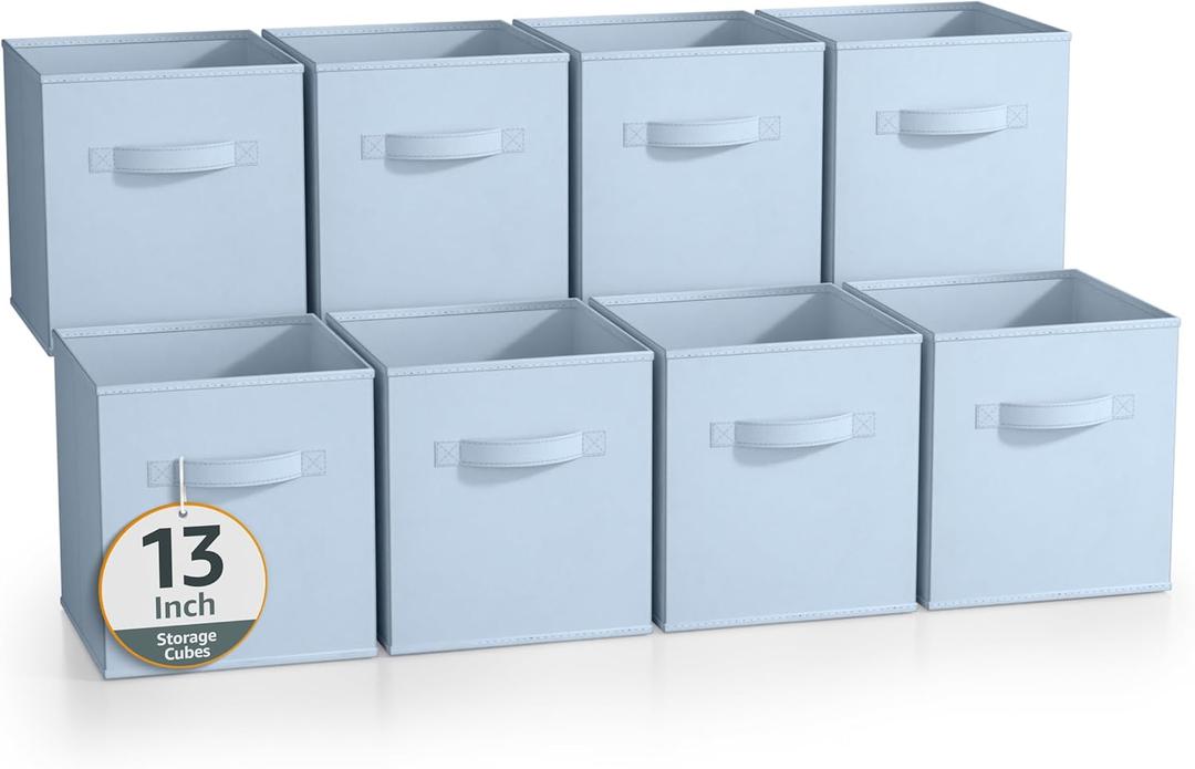 Sorbus 13 Inch Storage Bins - Sturdy Collapsible Fabric Storage Cubes with Handle - 8 Foldable Baskets for Organizing Clothes, Toys, Books - Storage Baskets for Shelves, Closets (Pastel Blue 8 Pack)