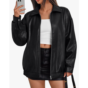 Trendy Queen Womens Leather Jacket, Oversized Going Out & Everyday Statement Piece, Bomber Jacktes Moto Coat. Size M