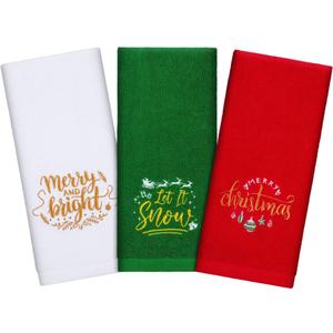 3 Pcs Christmas Hand Towels Set for Bathroom 100% Cotton Soft Absorbent Decor for Holiday Kitchen, 13.7 x 29.5''