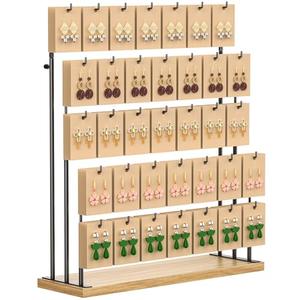 ORLESS Jewelry Display for Vendors, Earring Display Stand for Selling, Necklace Display Holder for Selling, Earring Cards Organizer for Bracelets, Rings, Jewelry Towers, Original Wood (35 Hooks)