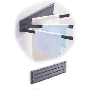 3 Swing Arms Towel Holder Wall Mount Towel Rack Dish Rag Dishcloths Washcloth Storage Organizer Hanger Swivel Hand Towel Bar for Sink Door Cabinet in Kitchen Bathroom (Dusty Grey)