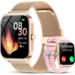 CASCHO Smart Watches for Women (Android/iOS), 1.85" HD Smart Watch with Calls/Messages/AI Voice Control, Sleep/Heart Rate Monitor,120+ Sports Modes Fitness Tracker Watch, Rose Gold with 2 Bands