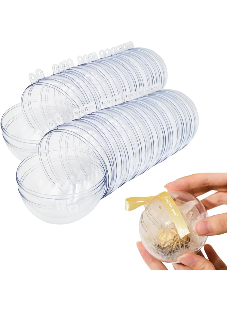 20 Clear Fillable Ornaments Balls- 80mm/3.15" Transparent Plastic Thickened Spherical Assembled Craft, for Christmas Tree Decor, and Festive Days Home Party(8cm)