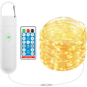 33FT 100 LED Fairy Lights String With Hook, Rechargeable 450mAh Battery Operated String Lights Build in Remote & Timer, IP65 and Dual Power for Indoor Outdoor Bedroom Garden Christmas Party Decor