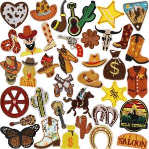 8 x AUGSUN 36pcs Western Iron On Patches Brown Theme Iron on Patches for Boys Western DIY Sew Applique Repair Patch Cute Sew on Patches for Clothing Jacket Jeans Pants Dress Backpack Hats Decorations