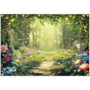 Fabric 7x5ft Enchanted Forest Photography Backdrop Fairy Garden Background Kids Girl Magic Wonderland Party Decoration Spring Photo Booth Props