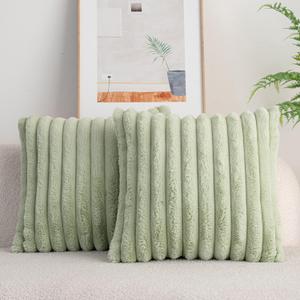 DEELAND Pack of 2,Double-Sided Faux Fur Plush Decorative Throw Pillow Covers Fuzzy Striped Soft Pillowcase Cushion Covers for Sofa Couch Bedroom Green 24x24 inch