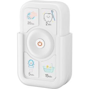 Timer for Kids Brushing: 2 Minutes Teeth Brush 20 Seconds Hand Washing 5 Min Toilet 15 Min Shower, Time Management Tool for Children - White