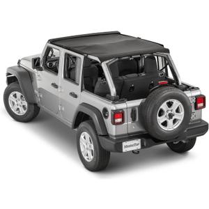 MasterTop Bimini Top Summer Soft Top - Fits Jeep Wrangler JLU JL Unlimited 4-Door 2018-2023 - Jeep Bikini Top 4 Door Jeep JL Sunshade Bikini Jeep Top Jeep Wrangler JL Sunshade (JLU Black MasterTwill) (Custom)