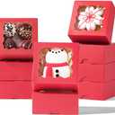 3.2x3.2x1.5 Inches 100PCS Chocolate Truffle Boxes Mini Bakery Boxes with Window for Cookies,Soap,Donut, Macaron,Brownie(Red)