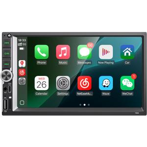 [Ready for IOS26] 7" Wireless Apple CarPlay & Android Auto Double Din Car Stereo - 240W High-Power Sound, Touchscreen Bluetooth Receiver with USB-C/AUX/TF Ports, RDS/FM/AM Radio, MirrorLink HD Display