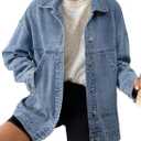 SHEWIN Womens Denim Jacket Casual Long Sleeve Drop Shoulder Button Front Jean Jacket Coat With Pockets (Blue, XXL)
