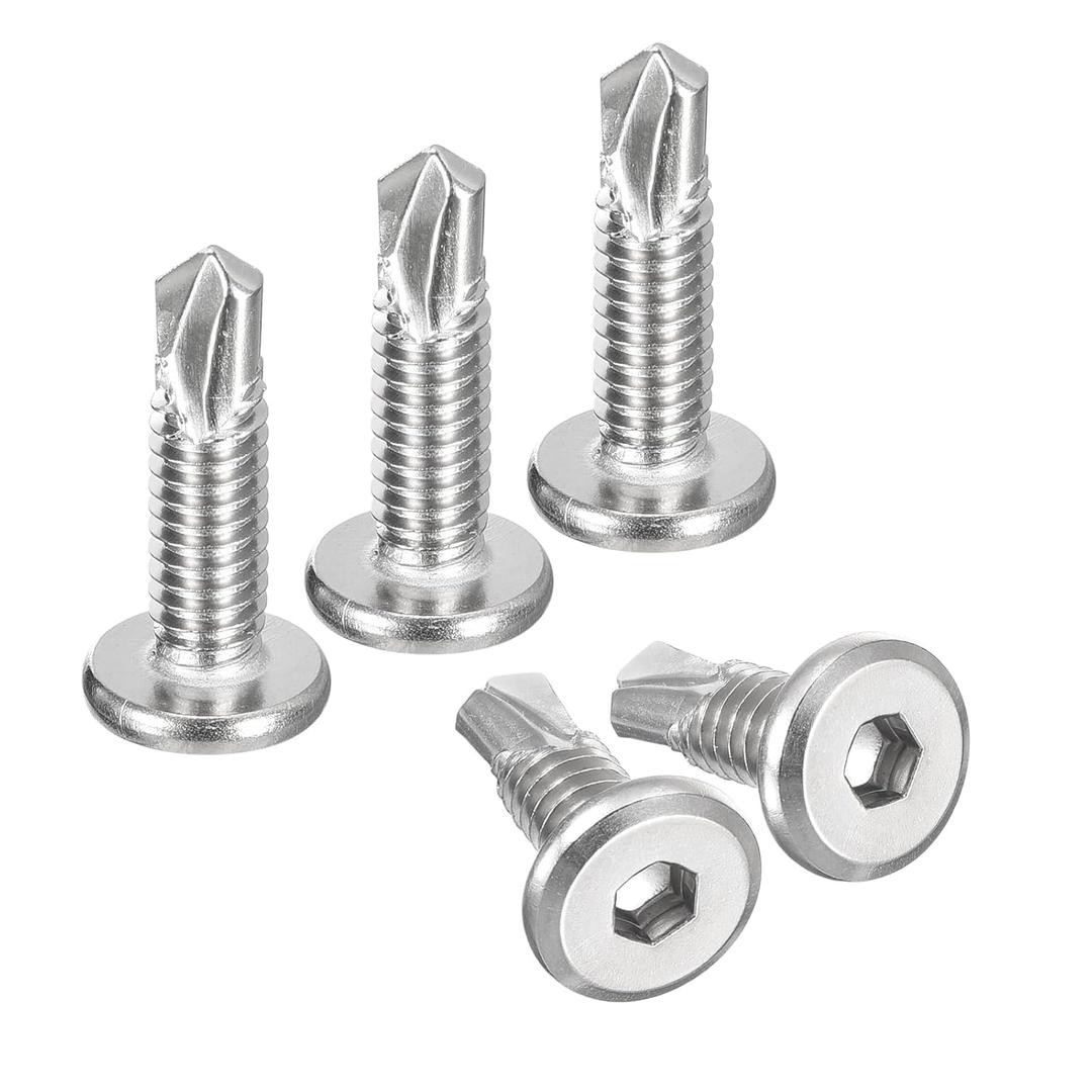 uxcell Hex Socket Self Tapping Screws, 1/4 x 1 410 Stainless Steel Sheet Metal Flat Head Drilling Screw 100pcs, Silver