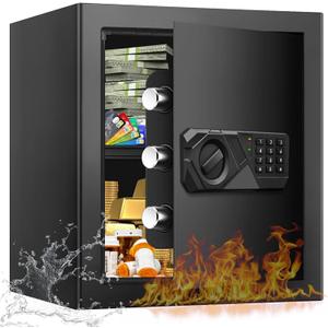 2.0 Cub Large Fireproof Safes for Home Use, Digital Security Safe Box Fireproof Waterproof with Combination Lock and Removable Shelf, Home Fire Safe for Document Money Medicines Valuables