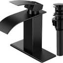 Matte Black Bathroom Faucets, Waterfall Bathroom Sink Faucet Modern Single Handle Bathroom Faucte 1 or 3 Hole, RV Mixer Tap Vanity Faucet - Includes Pop-up Drain Supply Hoses Deck Plate