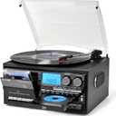 Vinyl Record Player Built-in Speakers 10 in 1 Vintage Turntable with CD Cassette Tape AM FM Radio Function 3 Speed BT Input Output LP Player Support USB SD AUX RCA Playback Auto Stop Retro Wood Black
