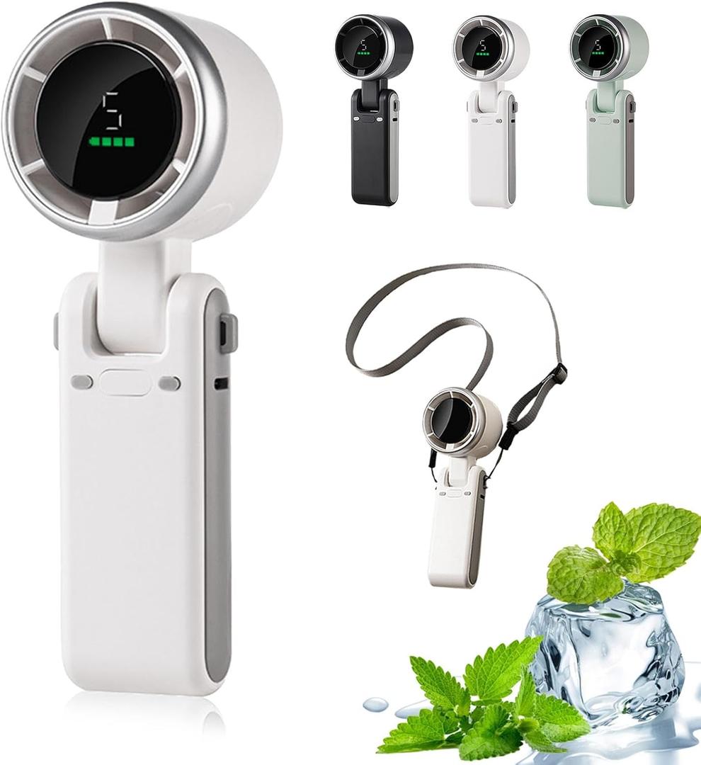 Regularlyk Portable Handheld Turbo Fan, 5 Gear Wind, 2025 New Rechargeable Foldable Turbo Fans with LED Display, Battery Operated, 180 Adjustable Head, for Outdoor Activities, Travel, Working (1-B)