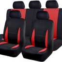 Flying Banner Car Seat Covers Full Set Front Seats and Rear Bench Polyester car seat Protectors Black Gray Purple airbag Compatible Rear Bench Split (Black Red)