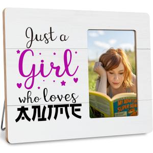 Anime Lovers Picture Frame Gifts for Girls, Gift for Anime Fans, Just a Girl Who Loves Anime Frames Fits 4x6 Photo (White)