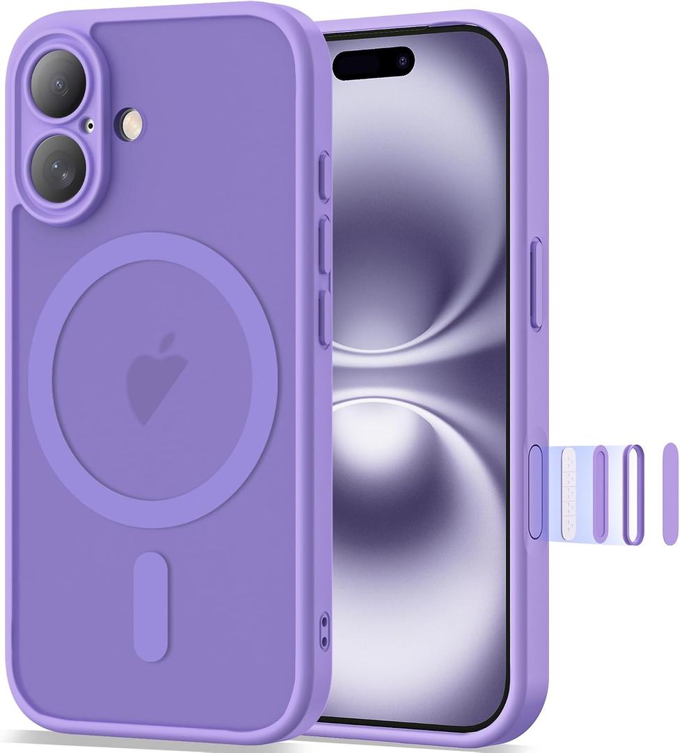 Compatible with iPhone 16 Case 6.1" [Compatible with Mag-Safe][Camera Control Button] Magnetic Matte Translucent Phone Case for iPhone 16,Purple