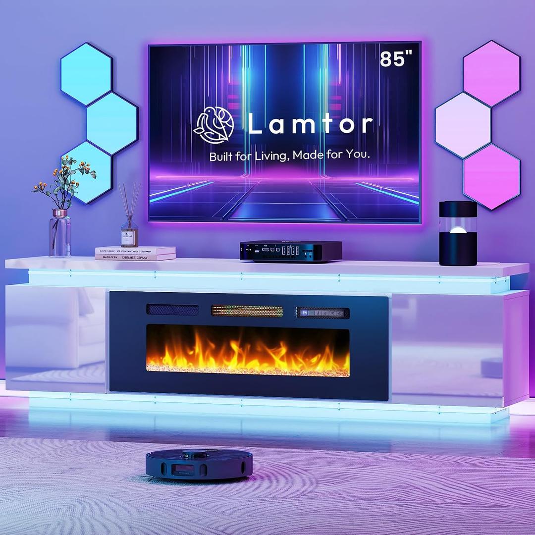 Fireplace TV Stand with 40in Electric Fireplace for 85 Inch TVs