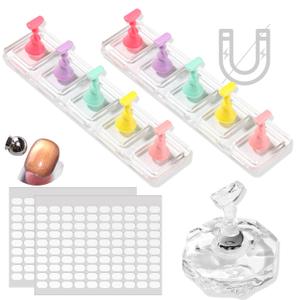 Non-Magnetic Acrylic Nail Stand for Press-Ons, Cat Eye Nail Art Practice & Display Stand, Fake Nail Holder for Painting with Double-Sided Sticky Tape, Manicure Beginner Salon Supplies
