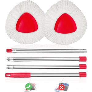 2 Pack Spin Mop Replacements Head Compatible for O ceda EasyWring 1 Tank System, Microfiber Mops Refills Hardwood Floor Cleaning, Base and 30-58in Handle Set Combo