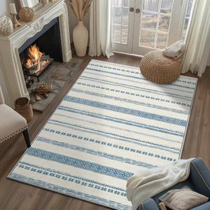 jinchan Moroccan Boho 3x5 Area Rugs for Entryway - Machine Washable Soft Throw Rug Bohemian Design Non-Slip Carpet for Entrance Living Room Kitchen Bedroom (3x5', Blue)
