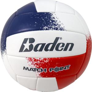 Baden Match Point Cushioned Synthetic LeatherOutdoor Recreation Backyard Volleyball + College Camp Ball All Ages Official Size 5 (Red/Navy/White)