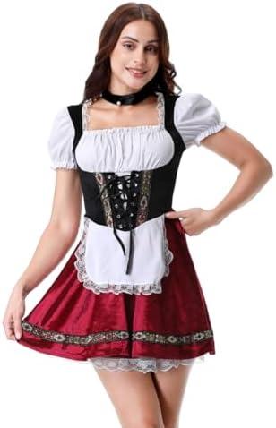 HAPNBCELE Womens Oktoberfest Costume, German Dirndl Dress Traditional Bavarian Costume Beer Carnival Outfit Slim Fit Size S