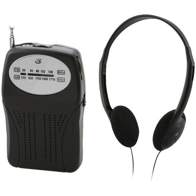 GPX® Portable AM/FM Radio with Wired Headphones, Black, R116B