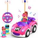 Elovien Remote Control Car for Toddlers 1-3, RC Race Toys for 3 Year Old Girl, Radio Controlled Car with Lights & Music Toys for Ages 2-4 Girls, Birthday Gift for Toddlers Baby Girls (Pink)