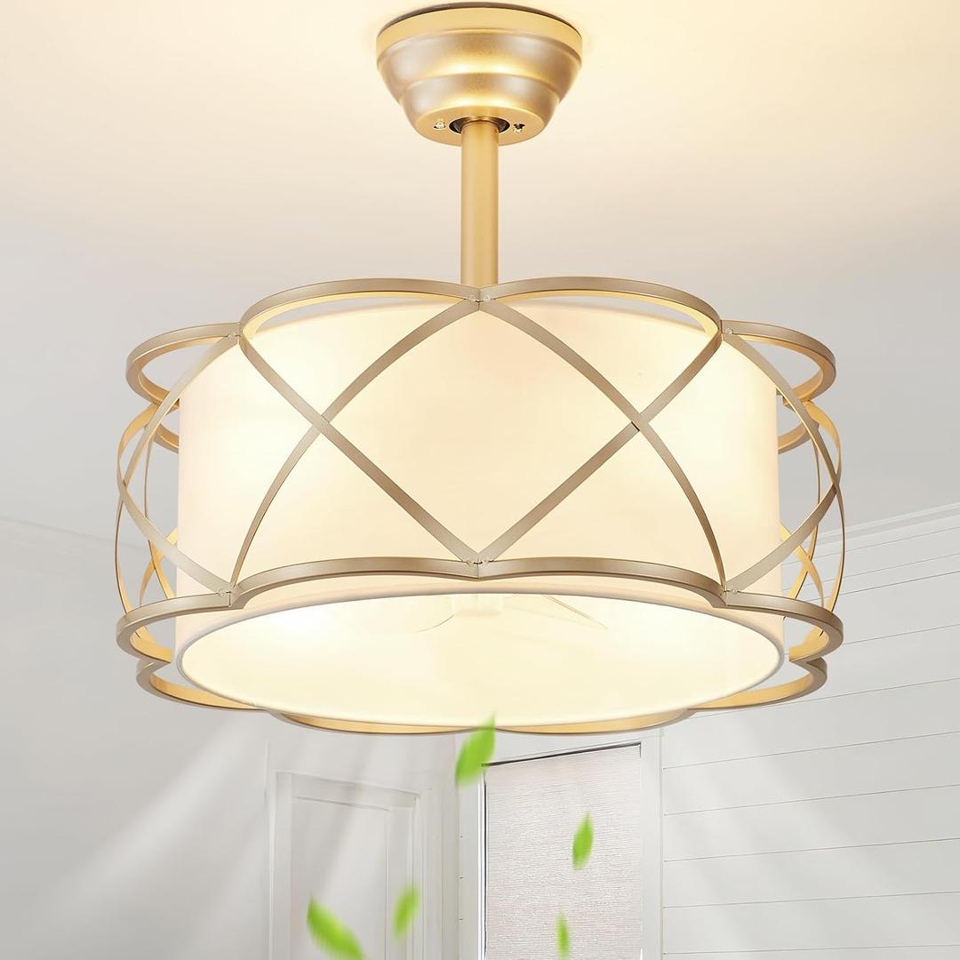 Gold Fandelier Ceiling Fans with Lights, 20" Mid Century Boho Chandelier Ceiling Fan Remote Control with 6 Speeds for Bedroom, Nursery, Living Room