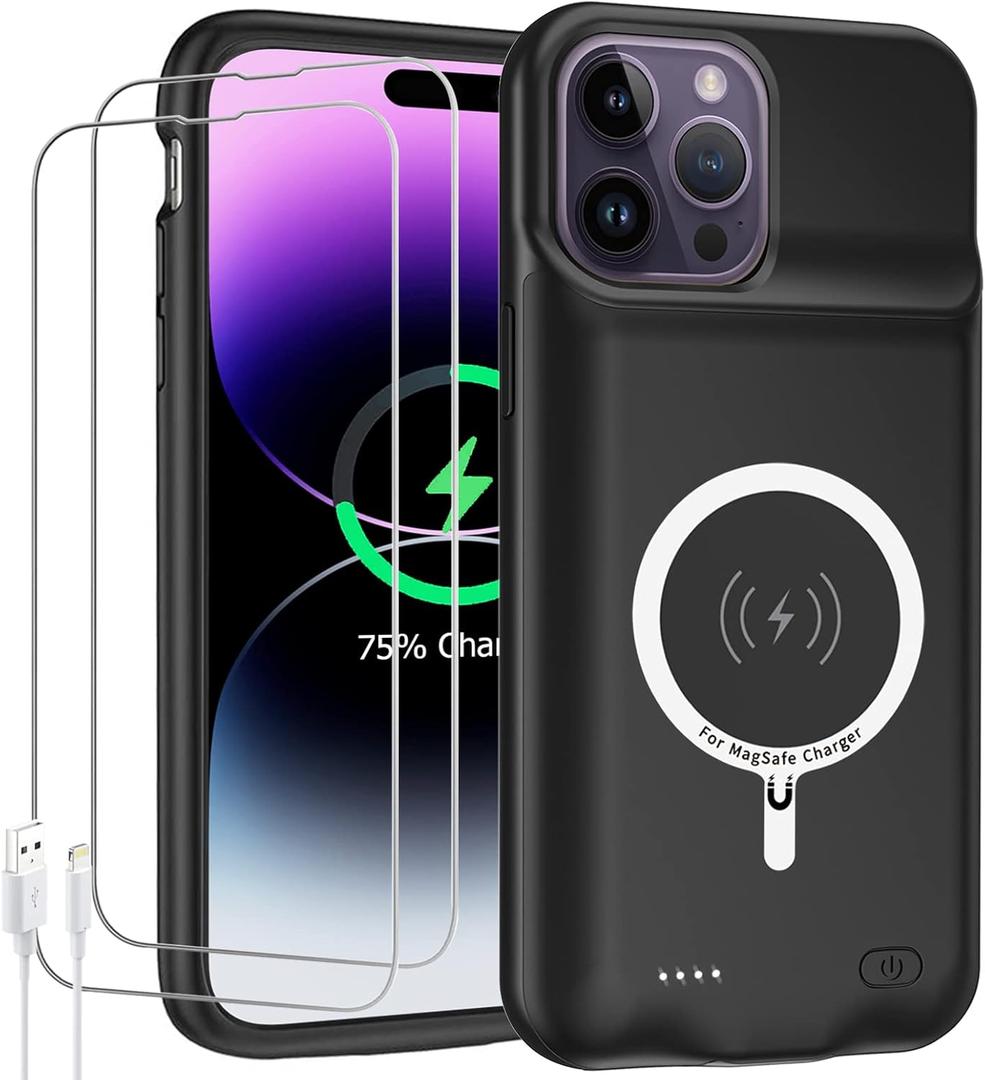 Battery Case for iPhone 14 Pro Max, Upgraded 10800mAh Rechargeable Portable Protective Extended Charger Case Wireless Charging Compatible with iPhone 14 Pro Max (6.7 inch) Charging Cover& Carplay-Black