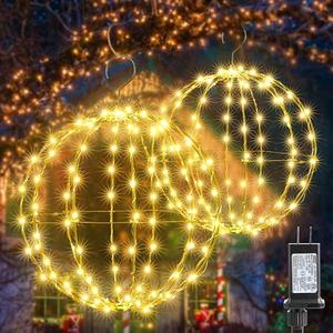 Flacchi Christmas Outdoor Decorations Ball Lights 2PCS - 12 Inch Connectable Hanging Tree Globe 120 LED Fairy Lights with 8 Lighting Modes,Timing Function Waterproof Indoor Outdoor (Warm White, 2pcs)