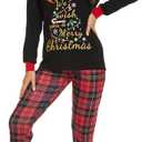 VENTELAN Family Matching Christmas Pajamas Set Holiday Santa Claus Sleepwear Xmas PJS Set for Couples and Kids (Plaid Christmas Tree)