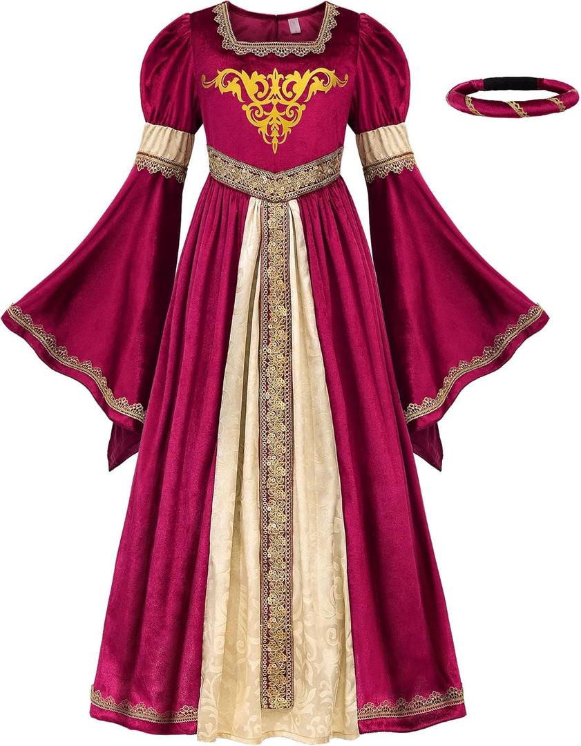 ReliBeauty Medieval Princess Costume for Girls,5-6/120