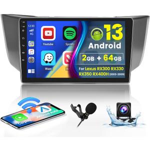 [Upgrade HiFi] Car Stereo Radio for Lexus RX300 RX330 RX350 RX400H 2004-2009 with Wireless Carplay Android Auto, 2+64G 9 inch HD IPS Thouch Screen Bluetooth Radio with GPS WiFi AHD Backup Camere