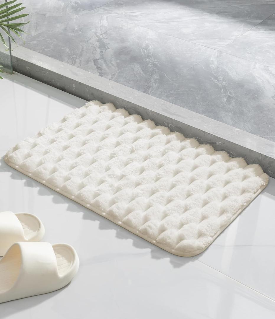 YIHOUSE Bathroom Rugs 16"x24", 1 inch Thick Extra Soft Absorbent Bath Mat for Bathroom, Non-Slip, Dry Quickly, Machine Washable Bath Rug for Sink, Shower, Toilet, White