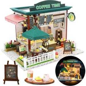 Miniature House Kit, Miniature Dollhouse Mini Houses for Beginners, DIY Dollhouse Kit for Adults to Build, Model Building Craft Diorama Kit, Ideal Gifts for Birthday, Christmas(Coffee Shop)