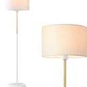 LALISU Bedroom Floor Lamp Farmhouse Floor Lamps for Living Room Mid-Century Pole Lamp Linen Lamp Shade, Standing Tall Lamps for Bedrooms and Office (White)