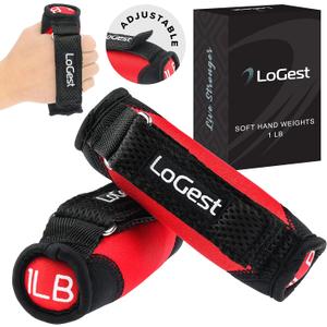 LoGest Soft Hand Weights Adjustable Straps - Comes in 1LB Weights or 2LB or 3LB 4LB - Comfortable & Secure Weighted Neoprene Dumbbells with Straps for Walking Running Cardio Workout Physical Therapy (Red)