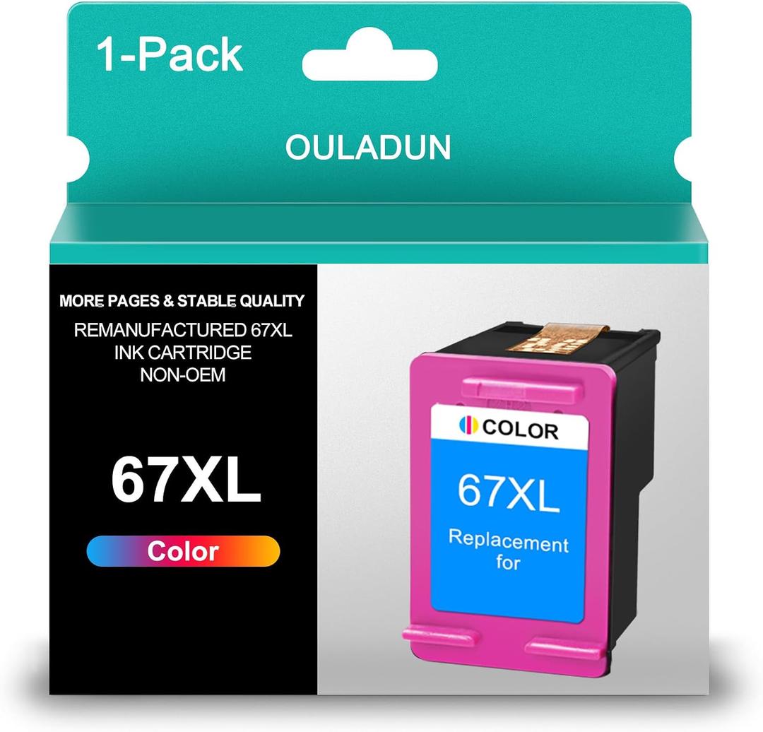 67XL Tri-Color Ink Cartridge Remanufactured for HP Ink 67 XXL 67 Ink Fit for Envy 6055e 6055 Envy Pro 6455e 6455 DeskJet 4155 2755 Printer (1 Tri-Color)
