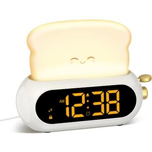 Kids Alarm Clocks for Bedroom, Cute Digital Clock with Night Light, 10 Ringtones, 10 Volumes, Nap Timer, Brightness Dimmer, Snooze, Bedside Alarm Clocks for Boys Girls Teens Birthday Gift, Plug-in Use (White)